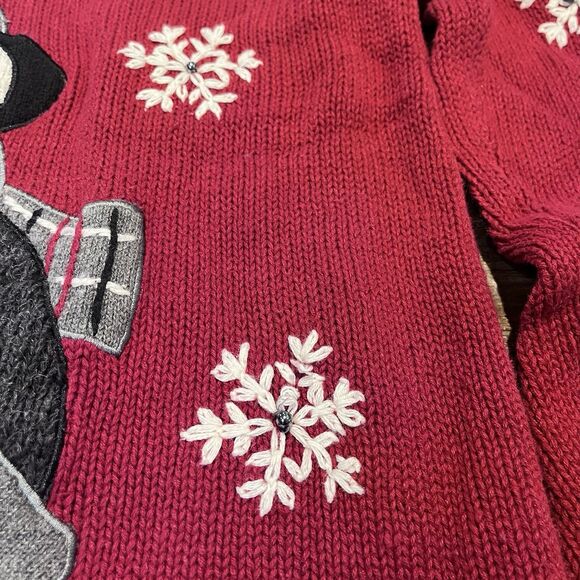 Mandal Bay Snowman Sweater Women’s Large Beaded Embroidered Snowman Mittens Zip - Picture 7 of 16